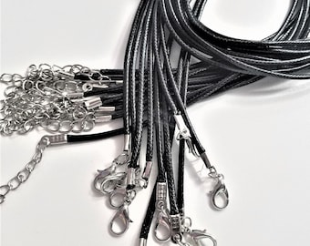 Set of 10, 24 inch, Black Necklace Cord, Waxed Cotton, Necklaces, Black Necklace, Necklace Cords, Black Cords, Adjustable Necklace, #18A