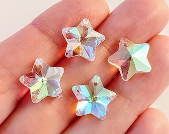 Set of 10 or 20, Glass Stars, AB Plated Electroplated, Faceted Star, Glass Pendant, Iridescent, Celestial, #20G