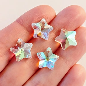 Set of 10 or 20, Glass Stars, AB Plated Electroplated, Faceted Star, Glass Pendant, Iridescent, Celestial, #20G