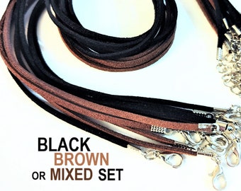 Set of 10, Suede Necklaces, Black Suede Necklaces, Brown Suede Necklaces, Faux Suede Cord Necklaces, 17.7 inch, Adjustable Necklace, #26D