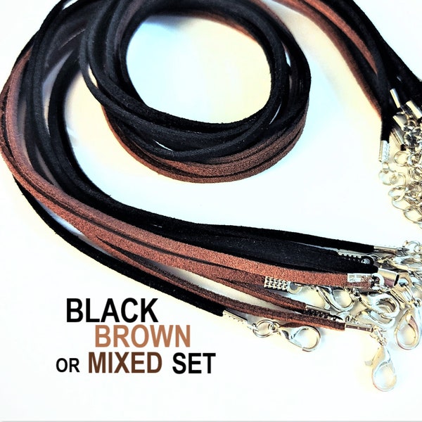 Set of 10, Suede Necklaces, Black Suede Necklaces, Brown Suede Necklaces, Faux Suede Cord Necklaces, 17.7 inch, Adjustable Necklace, #26D