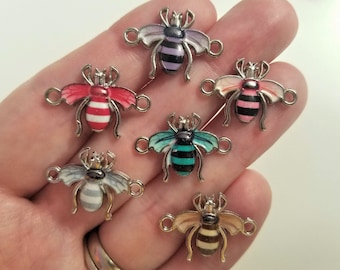Set of 7, Bee Links, Bumble Bees, Wasps, Bee Gifts, Enamel Bee Jewelry, Honey Bees, Bee Keepers, Pendant Lot, Bulk Charms, Charm Lot, #81T
