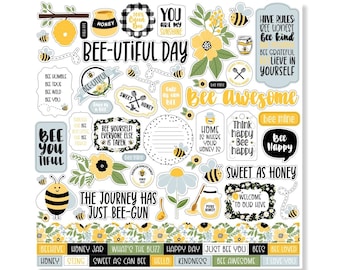 Bee Happy Stickers, 12"X12" Stickers, Bumblebee Stickers, Scrapbook Stickers, Bee Stickers, Honey Lovers, Beehive Stickers, #3