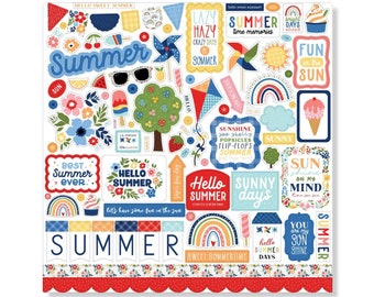 My Favorite Summer Stickers, 12"X12" Sticker, Scrapbook Paper, Summer Sticker, Sunshine Sticker, Fun in the Sun, Fun Food, #7