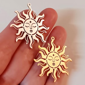 1 Piece, Stainless Steel, Golden Sun Pendant, Silver Sun Pendant, 201 Stainless Pendant, Celestial Galaxy Gifts, Sun Gifts, Sun Jewelry