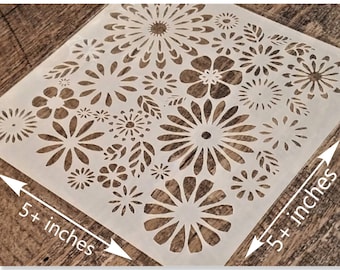 1, Flower Stencil, Plastic Template, Flower Template, Painting Stencil, Drawing Stencil, Multiple Flowers Styles, Reusable, 5 inch, #Bin4B