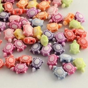 BULK of 200, Acrylic Turtle Beads, Plastic Turtles, Rainbow Turtles ...