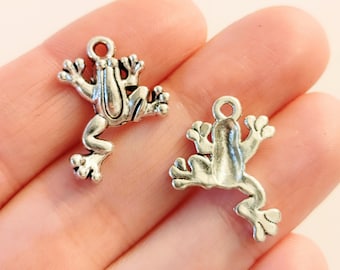 Set of 15, Frog Charms, Frog Pendants, Silver Frogs, Small Frogs, Animal, Reptile Charm, Silver Frogs, Frog Lovers, Frog Necklace, #58H