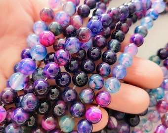 Approx. 48 Beads, Natural Dragon Veins Agate Beads, 8mm Bead, Round Natural Gemstone, Violet Red Beads, Gemstone Beads, Necklace Beads, #B25