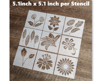 9pcs, Flower Stencils, Plastic Flower Template, Painting Stencil, Drawing Stencil, Multiple Flower Leaf Styles, Reusable, 5.1 inch, #Bin2L