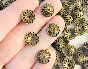 Set of 50, Bronze Flower Bead 12mm Caps, Fancy Accessories, Covers, #51K