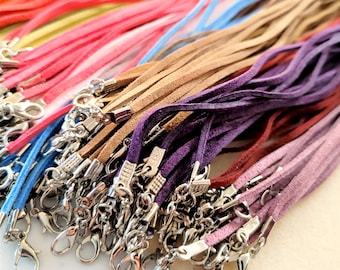 Set of 10, Colorful Suede Cords, Faux Jewelry Necklaces, Multicolored Adjustable Cord Necklace, #23D