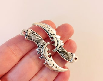 Set of 5, Dagger Charms, Silver Daggers, Knife Charms, Dagger Gifts, Silver Knife Pendant, Daggers, Tibetan, Bulk Pendant Lot, #70A