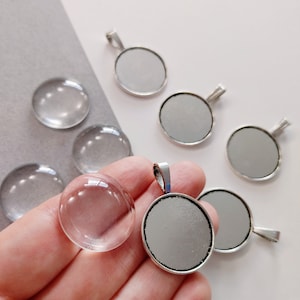 Glass Cabs, Pendant Trays, 25mm, Half Dome Cabochons, Silver Pendant Trays, Photo Jewelry, Pendant Making, Glass Cabochons, Pendant Making