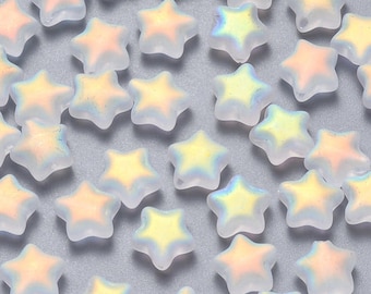 Set of 50, Glass Stars, AB Spray Frosted, Whitesmoke Star, 8mm Glass Pendant, Iridescent, Earring Bead Making, Celestial Beads