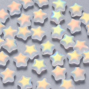 Set of 50, Glass Stars, AB Spray Frosted, Whitesmoke Star, 8mm Glass Pendant, Iridescent, Earring Bead Making, Celestial Beads