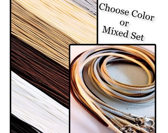 Set of 10, Natural Tone Necklace Cords, Waxed Cotton, Neutral Necklaces, Necklace Multicolored Cords, 17.25+ inch or 18+ Adjustable Necklace