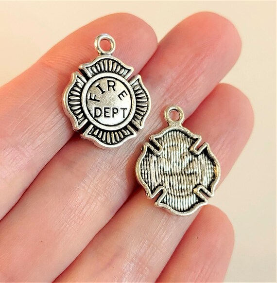 Set of 10 Silver Fire Dept Charms Firefighter Pendants Fire