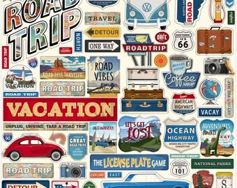 Road Trip Stickers, 12"X12" Sticker, Scrapbook Paper, Vacation Stickers, Travel Gifts, #7