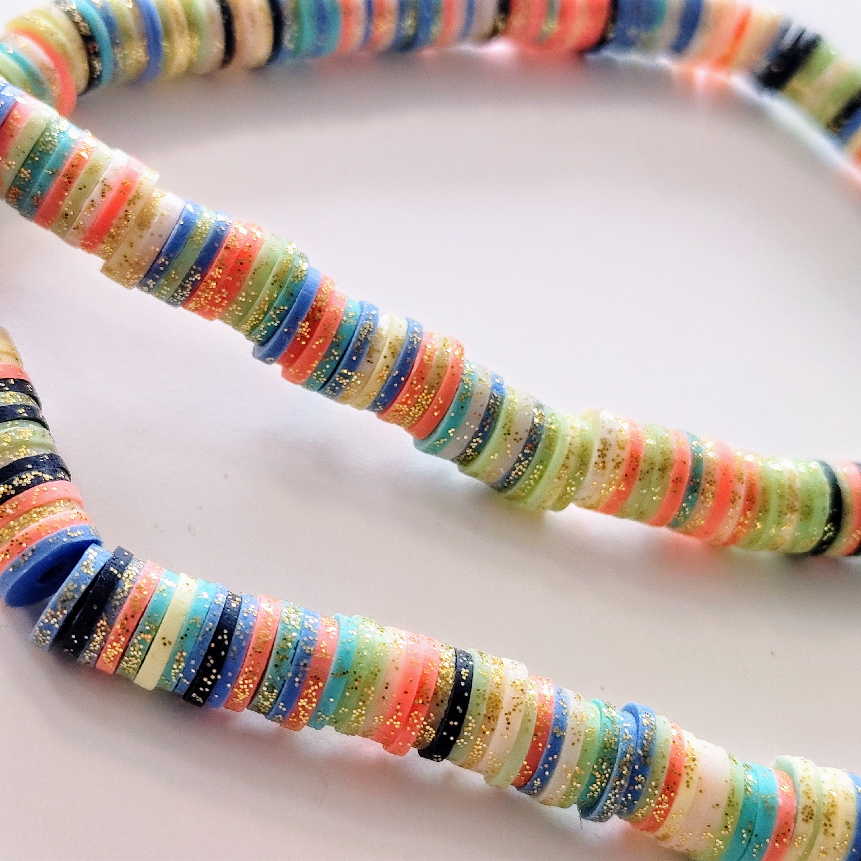 1 Strand, Heishi Clay Beads, Flat 8mm, Handmade Polymer Clay Beads, Mixed  Colors, Gold Glitter Powder Beads, B1 