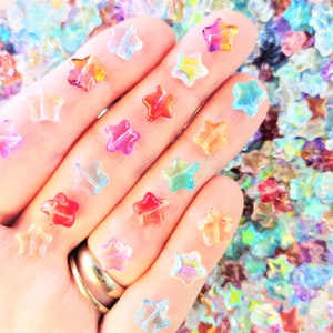 Set of 50, Glass Stars, AB Colorful Stars, Transparent Star Beads, 8.5mm Glass Beads, Iridescent Stars, Celestial Beads, # 3C