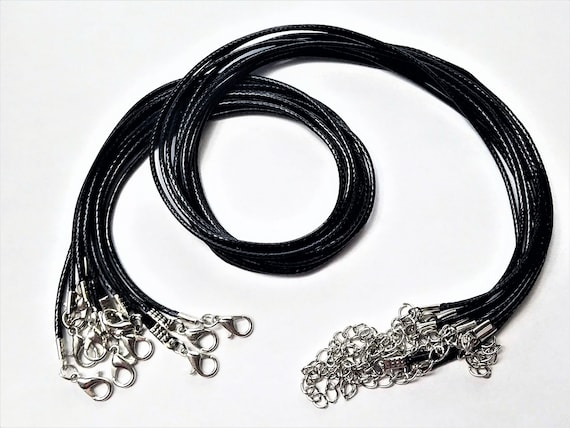 Set of 10, Black Necklace Cord, Waxed Cotton, Necklaces, Black Necklace, Necklace Cords, Black Cords, 17 + inch, Adjustable Necklace, #26E