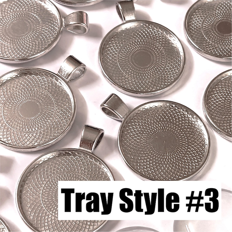 Glass Cabs, Pendant Trays, 25mm, Half Dome Cabochons, Silver Pendant Trays, Photo Jewelry, Pendant Making, Glass Cabochons, Pendant Making 25 Trays Only (#3)