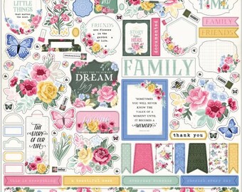 Bloom Stickers, 12"X12" Sticker, Scrapbook Paper, Floral Gifts, Spring Flower Stickers, Family Quotes, #21