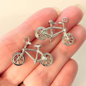 2 pc, Silver Bicycles, Bicycle Charms, Bicycle Jewelry, Bike Pendants, Bikes, Bicycle Gifts, Bicycles, Pendants, Bulk Charms Lot, #39B