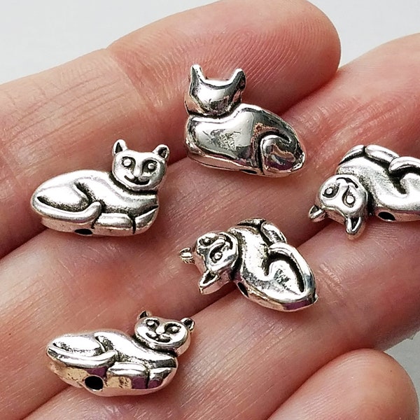 Set of 20, Cat Beads, Silver Beads, Silver Cats, Cat Jewelry, Kitty Gifts, Kitten Charms, Tibetan Style, Pendant Lot, Bulk Charm, #20N