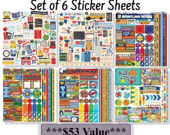 Set of 6, Sticker Sheets, Individual Stickers, Bulk Stickers, 12 inch Stickers, Sticker Pack, Sticker Lot, Cardstock stickers