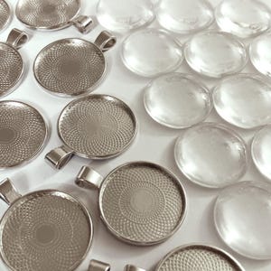 Glass Cabs, Pendant Trays, 25mm, Half Dome Cabochons, Silver Pendant Trays, Photo Jewelry, Pendant Making, Glass Cabochons, Pendant Making image 11