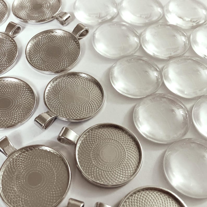 Glass Cabs, Pendant Trays, 25mm, Half Dome Cabochons, Silver Pendant Trays, Photo Jewelry, Pendant Making, Glass Cabochons, Pendant Making image 11
