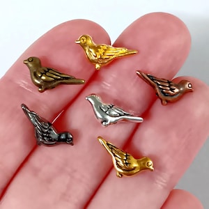 Bird Beads, Small Tweeting Birds, Tibetan Style, Silver Birds, Red Copper, Golden, Gunmetal, Bronze, 6D