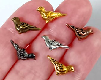 Bird Beads, Small Tweeting Birds, Tibetan Style, Silver Birds, Red Copper, Golden, Gunmetal, Bronze, 6D