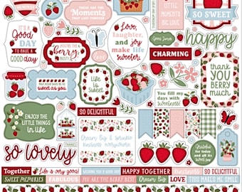 Strawberry Fields Stickers, 12" Cardstock Sticker Sheets, Scrapbook Sticker, Summer Sunshine Sticker, Fruit Stickers, #14