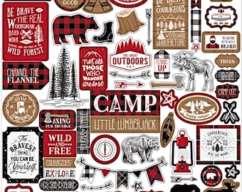 Little Lumberjack Stickers, 12"X12" Scrapbook Cardstock Stickers, Outdoor Camping Camp Fire, Nature Campfire, Hiking Gifts, #3