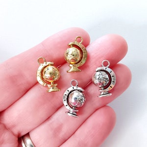 Globe Charms, Rotating Pendants, Travel Charms, Gold Silver Globe, Travel Gifts, World Items, World, Rotates, World Charm, Tibetan Charms