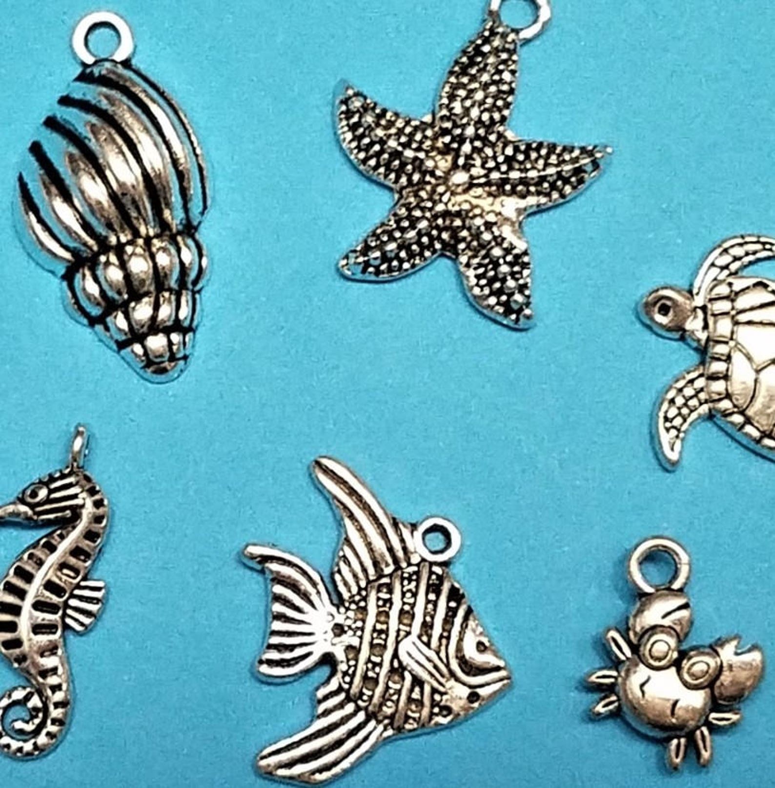 6 Ocean Charms Silver Charms Bulk Charms Lot Beach Lover Etsy