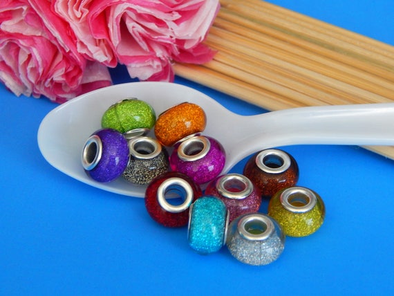 Acryl Spacer Perlen Beads D.9mm 100 European Silberf