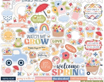 Blossoms and Bees Stickers, 12"X12" Sticker, Scrapbook Paper, Flower Stickers, Colorful Rainbow, #2