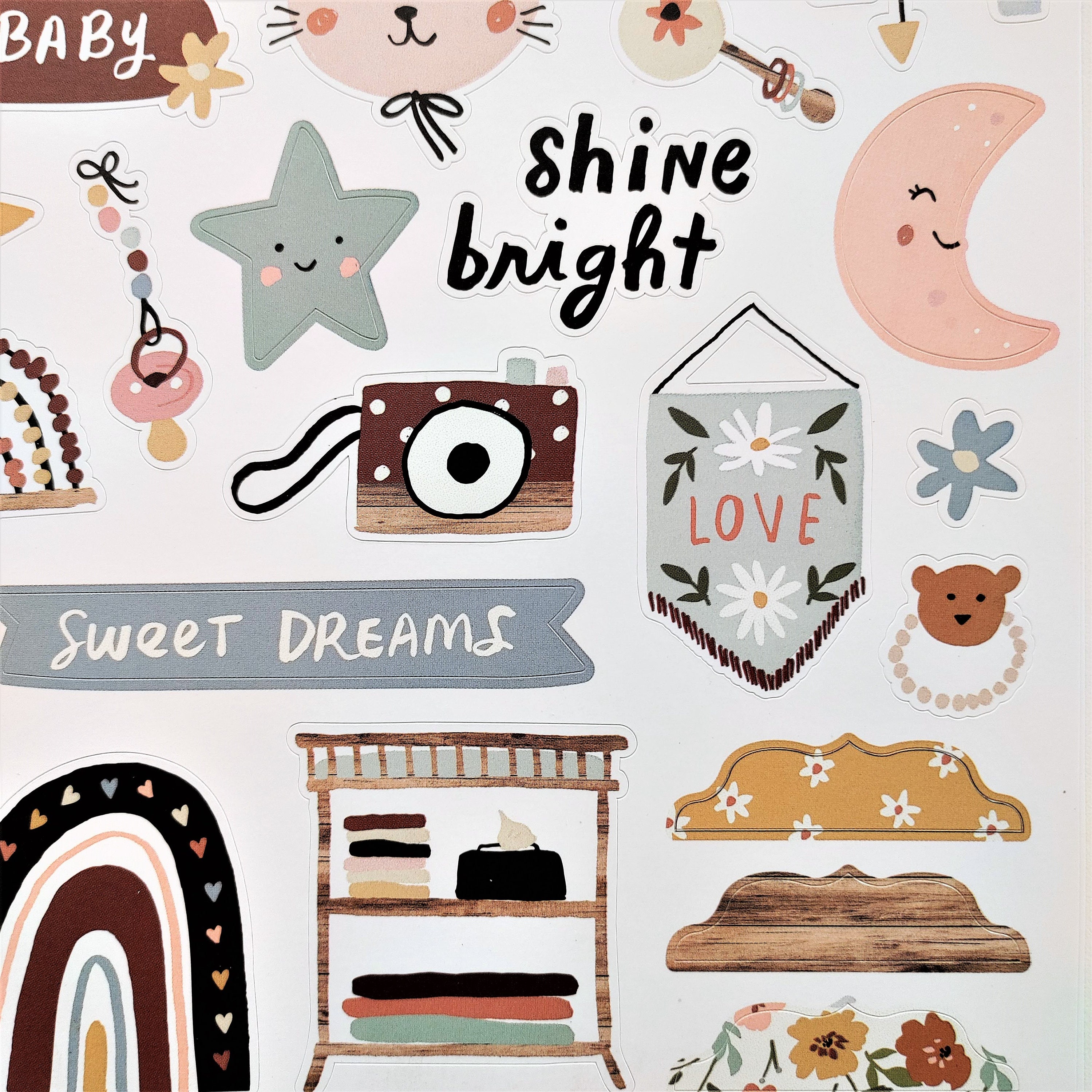 Boho Baby Stickers, 12x12 Sticker, Scrapbook Paper, Baby Shower