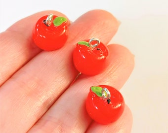 6 pcs, Apple Resin Pendants, Apple Charms, Resin Pendants, Imitation Food, Resin Apples, Apple Pendants, Resin Charms, #10H