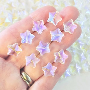 25 Beads, Glass AB Star Beads, Glass Star Beads, 13mm Star Beads, Large Stars, Iridescent Beads, Celestial Beads, #24W