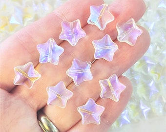 25 Beads, Glass AB Star Beads, Glass Star Beads, 13mm Star Beads