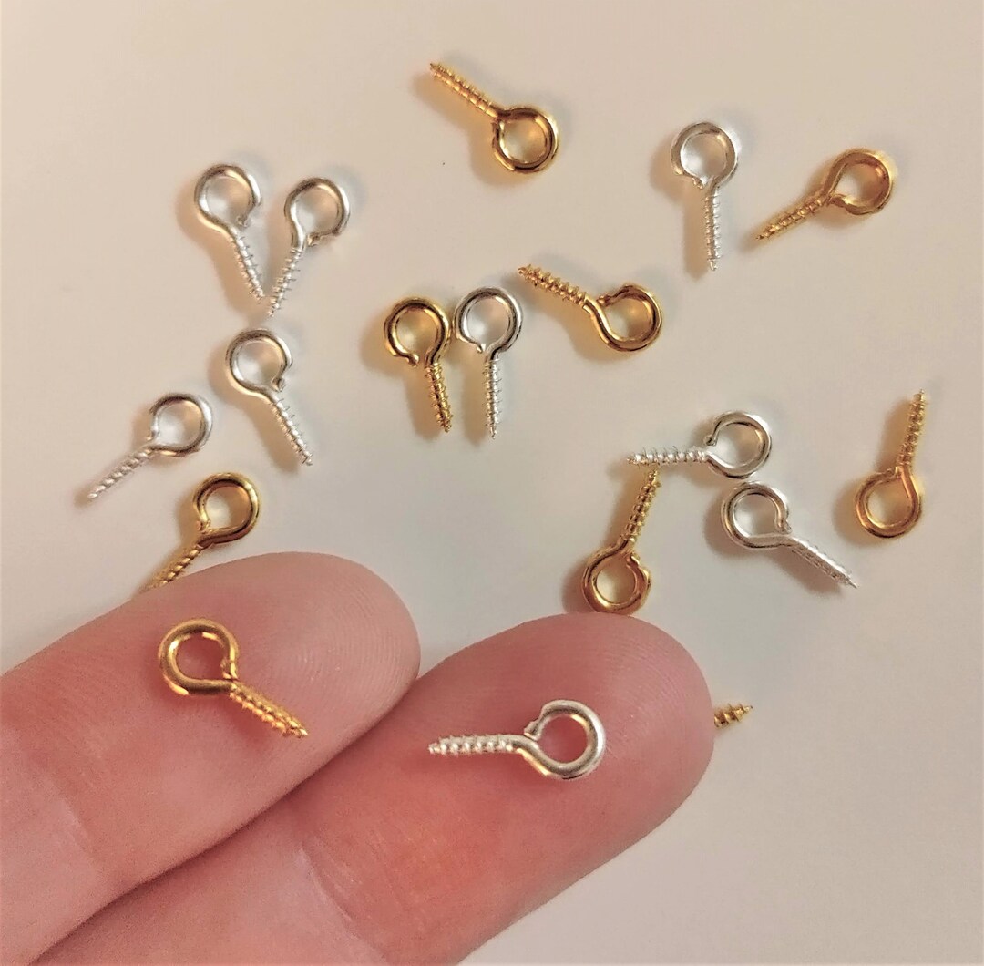 Set of 200, Silver Gold Eye Screws, Pin Peg Bails, Iron Screws, Mini