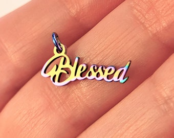 1 Piece, Stainless Steel Charm, Blessed Charm, Blessed Rainbow Tag Charm, Stainless Steel Blessed Jewelry, Blessed Gifts, #15