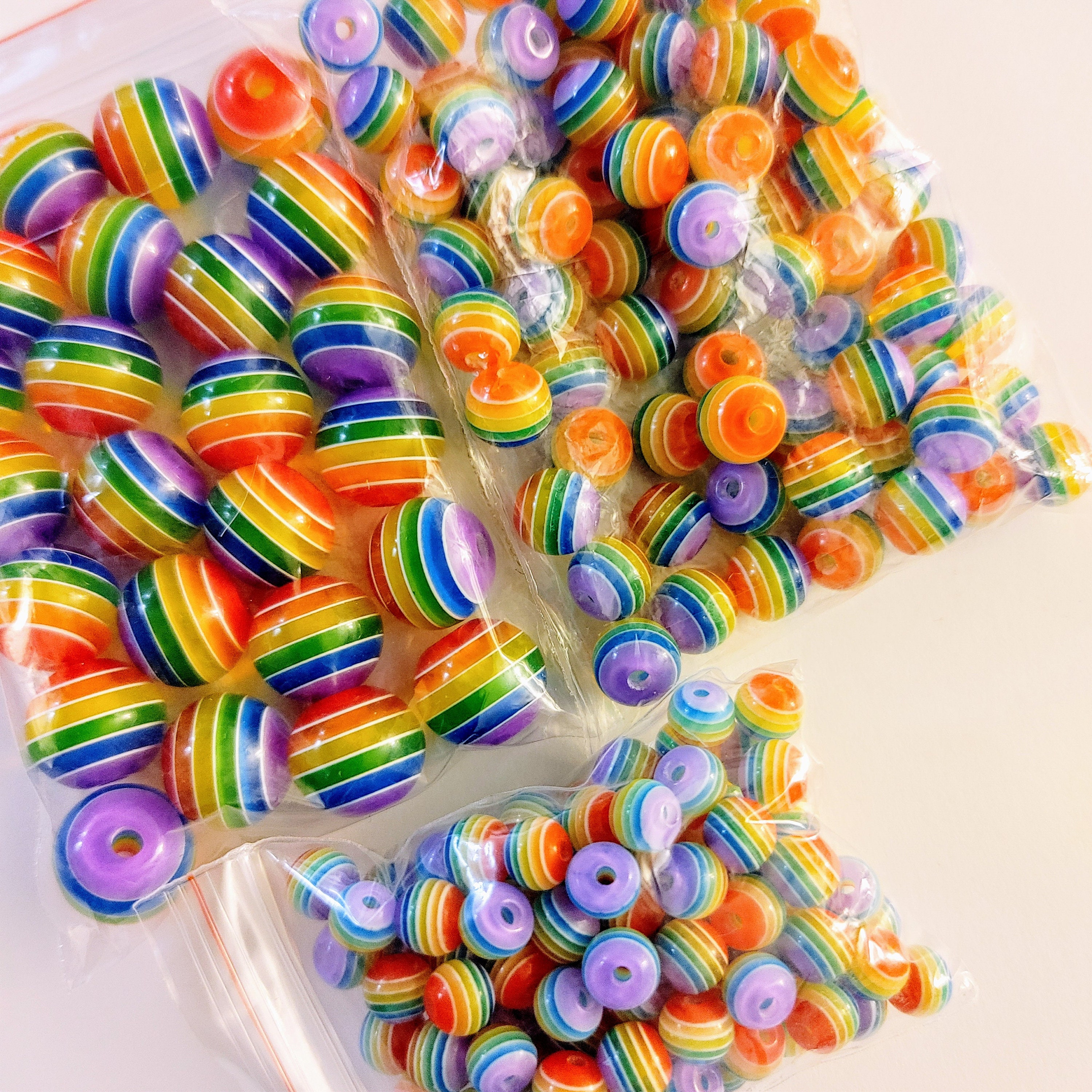 20-30pcs Rainbow Beads Round Stripe Mixed Color Resin DIY For Making  Jewelry Bracelet Necklace Earrings