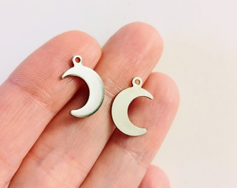 Set of 10, Stainless Steel, Silver Moon Charm Pendants, Galaxy Pendants, Celestial Jewelry, Moon Jewelry, Bulk Pendant, Charm Lot, #41G