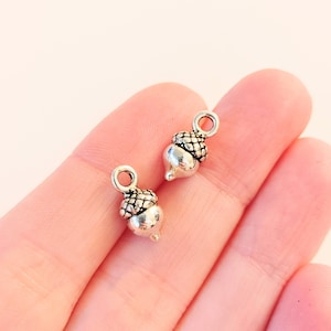 Set of 25, Silver Acorn Charms, Small Summer Pendants, Squirrel Lovers, Nut Lovers, Tree Gifts, Bulk Pendants, Charm Lot, #84L